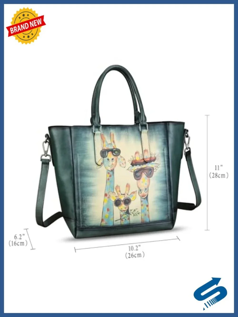 Genuine Leather Hand Painted Top Handle Satchel Crossbody